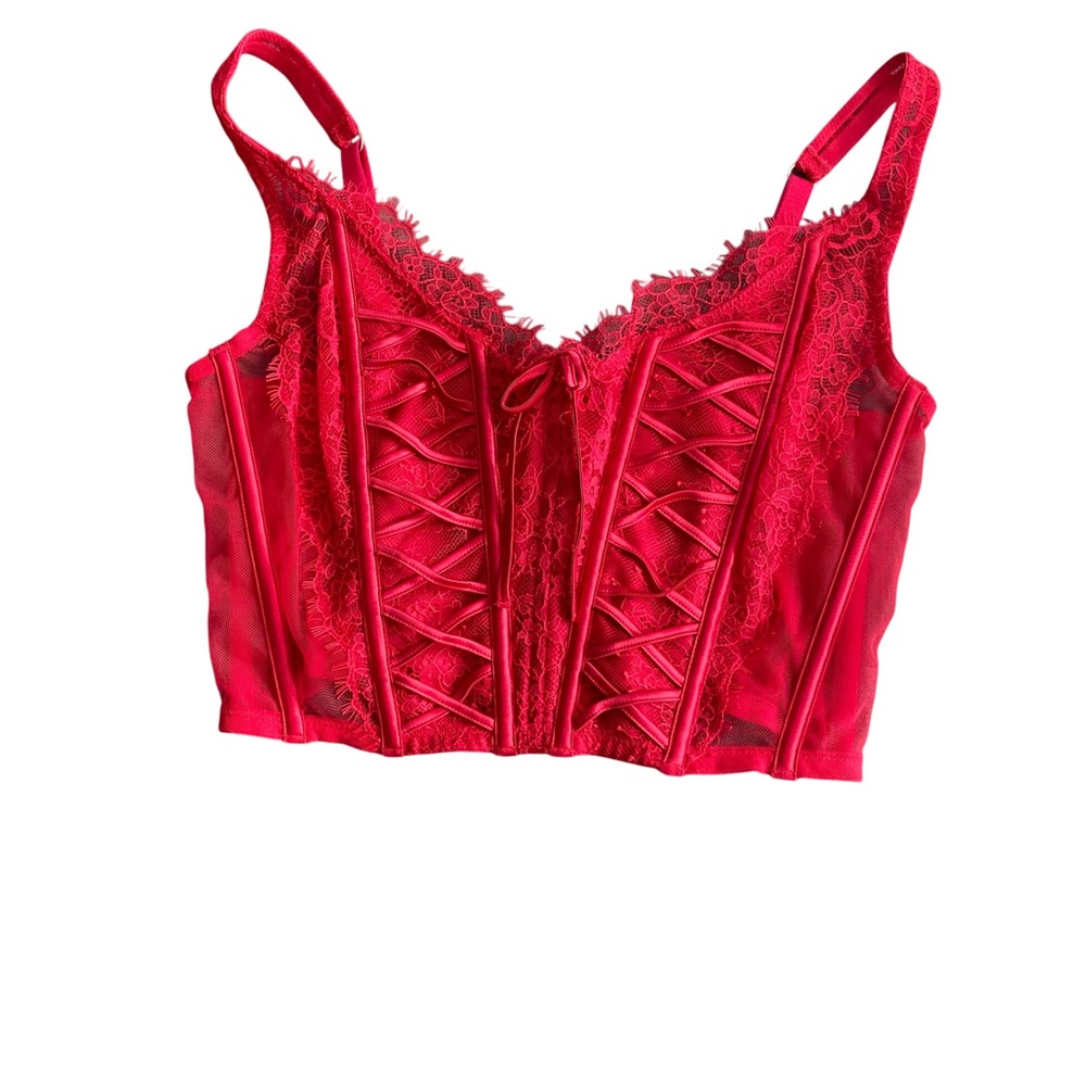 Victoria's Secret Dream Angels Regencycore Red Lace Corset Bustier Top S-DD